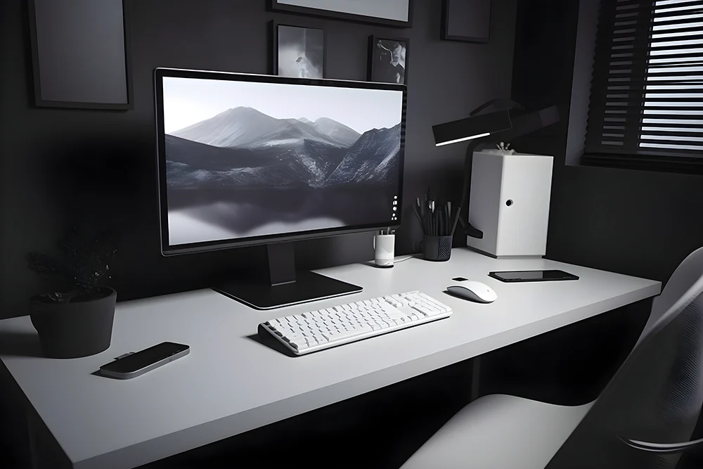 3d Render Work Space With Computer Keyboard Mouse