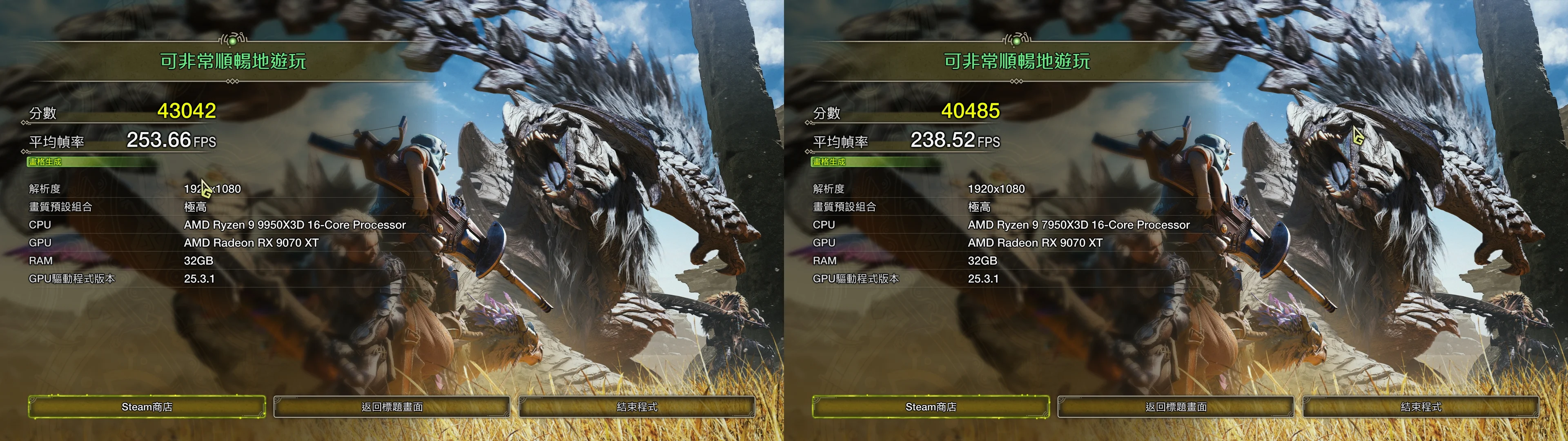 F6 9950x Monster Hunter Wilds Benchmark Horz